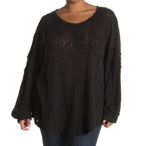 Stitchdrop Raw Edge Knit Pullover Sweater Top Size 2X Black NWT - Picture 1 of 8